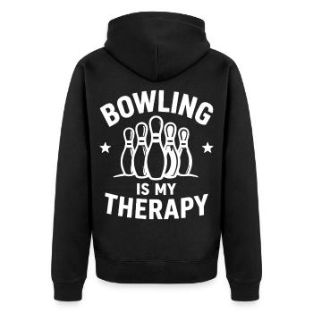 Bowling is my Therapy Sport Bowling Pins - Unisex Premium Bio Zip Hoodie - Schwarz - Hinten - Nico (187cm)