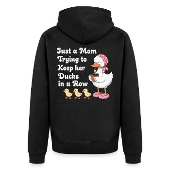 Mama versucht ihre Enten in Reihe zu halten - Unisex Premium Bio Zip Hoodie - Schwarz - Hinten - Nico (187cm)