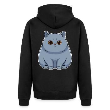 Blue Shorthair British Cat Cute Round Portrait - Unisex Premium Organic Zip Hoodie - black - Back - Nico (187cm)
