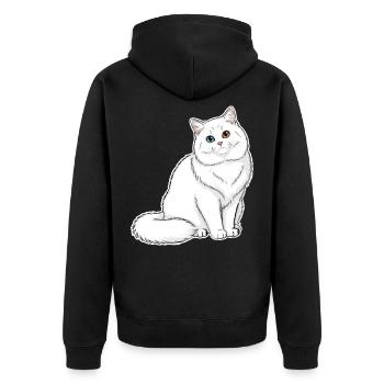 Weiße Katzen-Angora-Augen Minnows-Porträt Elegant - Unisex Premium Bio Zip Hoodie - Schwarz - Hinten - Nico (187cm)