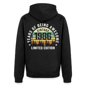 Legendär seit 1986, Vintage Edition 1986 Retro - Unisex Premium Bio Zip Hoodie - Schwarz - Hinten - Nico (187cm)