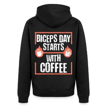 Biceps Bicep Training Bodybuilder Gym - Unisex Premium Organic Zip Hoodie - black - Back - Nico (187cm)