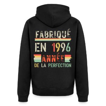 Fabriqué en 1926 Année de Perfection - Veste à capuche bio Premium Unisexe - noir - Dos - Nico (187cm)