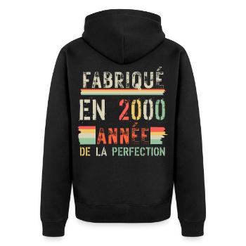 Fabriqué en 2000 – Année de perfection - Veste à capuche bio Premium Unisexe - noir - Dos - Nico (187cm)