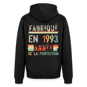 Fabriqué en 1993 Année de la Perfection - Veste à capuche bio Premium Unisexe - noir - Dos - Nico (187cm)