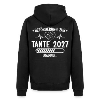 Beförderung zur Tante 2027 – Baby Loading - Unisex Premium Bio Zip Hoodie - Schwarz - Hinten - Nico (187cm)