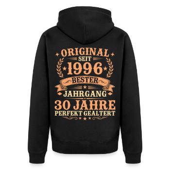 Original seit 1996 Retro 30. Geburtstag Geschenk - Unisex Premium Bio Zip Hoodie - Schwarz - Hinten - Nico (187cm)