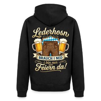 Trachtenshirt Herren Trachten T-Shirt Lederhose - Unisex Premium Bio Zip Hoodie - Schwarz - Hinten - Nico (187cm)