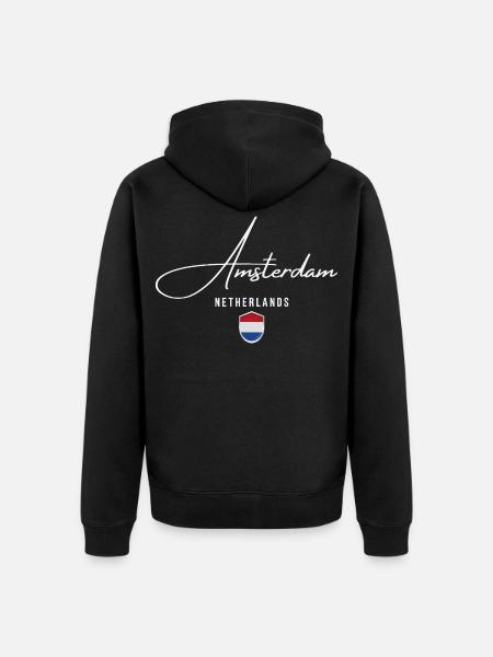 Amsterdam Holland, elegantes Design Amsterdam - Unisex Premium Bio Zip Hoodie - Schwarz