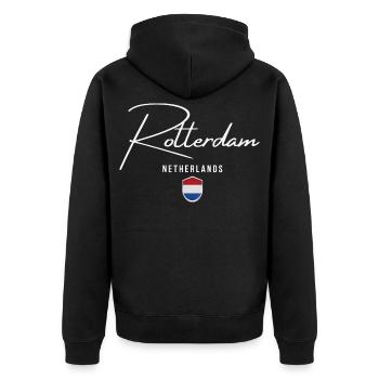 Rotterdam Niederlande, elegantes Design Rotterdam - Unisex Premium Bio Zip Hoodie - Schwarz - Hinten - Nico (187cm)