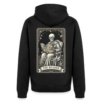 Gothic Skelett Leser Vintage Floral - Unisex Premium Bio Zip Hoodie - Schwarz - Hinten - Nico (187cm)