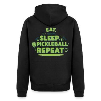 Pickleball Lustiger Spieler Iss Schlaf Pickleball - Unisex Premium Bio Zip Hoodie - Schwarz - Hinten - Nico (187cm)