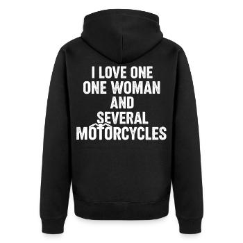 A Woman and Several Motorcycles: Biker Humor - Unisex Premium Organic Zip Hoodie - black - Back - Nico (187cm)