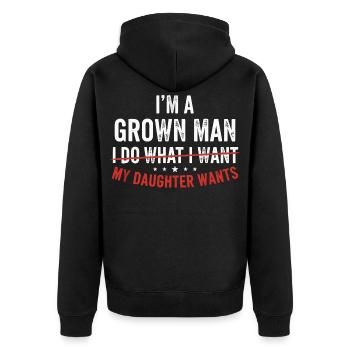 Meine Tochter entscheidet alles für mich - Unisex Premium Bio Zip Hoodie - Schwarz - Hinten - Nico (187cm)