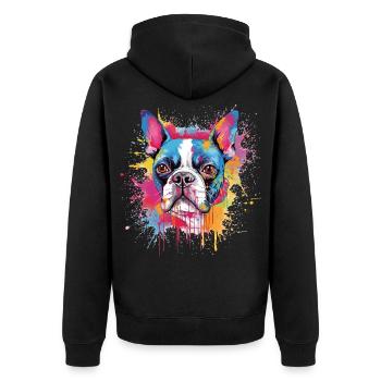 Color Splash Boston Terrier-Porträt - Unisex Premium Bio Zip Hoodie - Schwarz - Hinten - Nico (187cm)