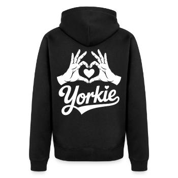 Mains de cœur Yorkie - Veste à capuche bio Premium Unisexe - noir - Dos - Nico (187cm)