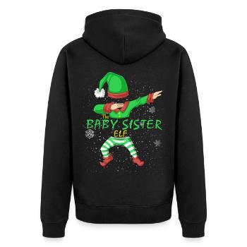 Weihnachtsshirt der kleinen Schwester Elf - Unisex Premium Bio Zip Hoodie - Schwarz - Hinten - Nico (187cm)