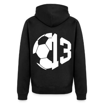 NR. 13 FUßBALLER NUMMER 13 FUßBALL 13. GEBURTSTAG - Unisex Premium Bio Zip Hoodie - Schwarz - Hinten - Nico (187cm)