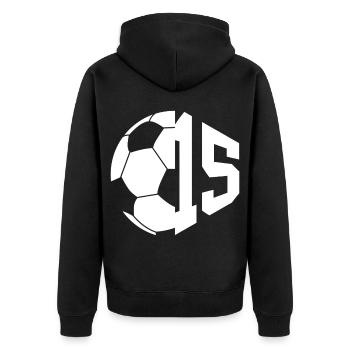 NR. 15 FUßBALLER NUMMER 15 FUßBALL 15. GEBURTSTAG - Unisex Premium Bio Zip Hoodie - Schwarz - Hinten - Nico (187cm)