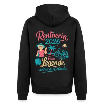 Rentnerin 2026 - Urlaub, Lesen, Sport, genießen - Unisex Premium Bio Zip Hoodie - Schwarz - Hinten - Nico (187cm)