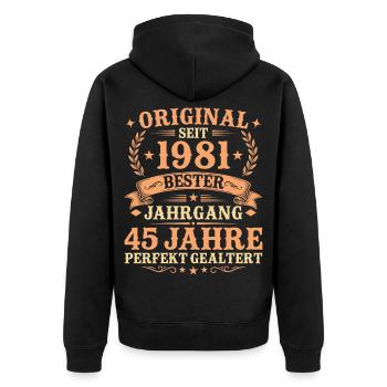 Original seit 1981 Retro 45. Geburtstag Geschenk - Unisex Premium Bio Zip Hoodie - Schwarz - Hinten - Nico (187cm)