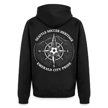 Seattle Soccer Heritage Emerald City Pride - Unisex Premium Bio Zip Hoodie - Schwarz - Hinten - Nico (187cm)