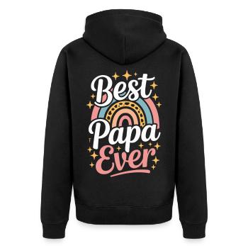 Best Papa Ever T-Shirt Regenbogen Vatertag - Unisex Premium Bio Zip Hoodie - Schwarz - Hinten - Nico (187cm)