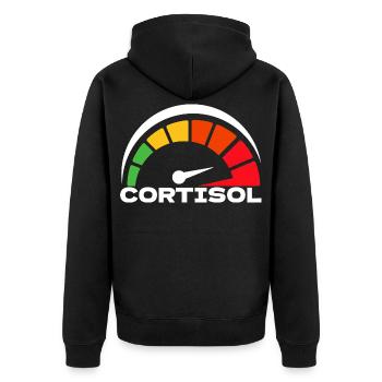 Funny Low cortisol Hilarious Stress Free Cortisol - Unisex Premium Organic Zip Hoodie - black - Back - Nico (187cm)
