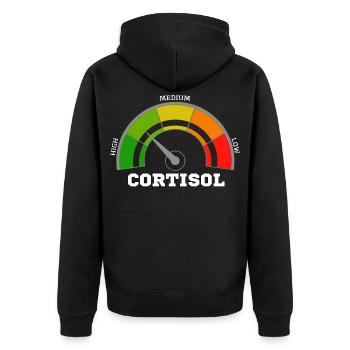 Funny Low cortisol Hilarious Stress Free Cortisol - Unisex Premium Organic Zip Hoodie - black - Back - Nico (187cm)