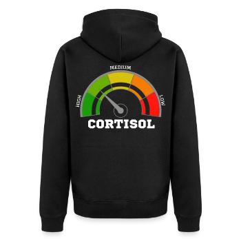 Funny Low cortisol Hilarious Stress Free Cortisol - Unisex Premium Organic Zip Hoodie - black - Back - Nico (187cm)