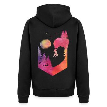 Kletterin Bouldern Aquarell Sonnenuntergang - Unisex Premium Bio Zip Hoodie - Schwarz - Hinten - Nico (187cm)