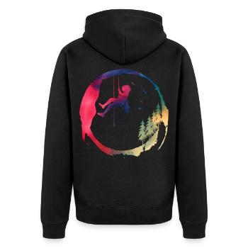 Aquarellfrau Baumklettererin Abenteuer - Unisex Premium Bio Zip Hoodie - Schwarz - Hinten - Nico (187cm)
