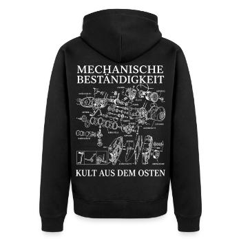 Mechanische Beständigkeit Moped Motor Kult - Unisex Premium Bio Zip Hoodie - Schwarz - Hinten - Nico (187cm)