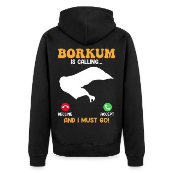 BORKUM APPELLE ET JE DOIS Y ALLER Drôle - Veste à capuche bio Premium Unisexe - noir - Dos - Nico (187cm)