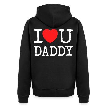 Ich liebe dich Papa-Shirt - Unisex Premium Bio Zip Hoodie - Schwarz - Hinten - Nico (187cm)