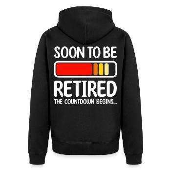 Bald im Ruhestand Der Countdown beginnt - Unisex Premium Bio Zip Hoodie - Schwarz - Hinten - Nico (187cm)