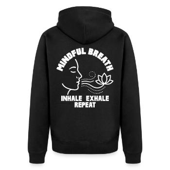 Mindful Breath Achtsamkeit Ruhe - Unisex Premium Bio Zip Hoodie - Schwarz - Hinten - Nico (187cm)