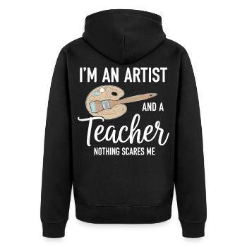 Kunstlehrer Artist Teacher - Unisex Premium Bio Zip Hoodie - Schwarz - Hinten - Nico (187cm)