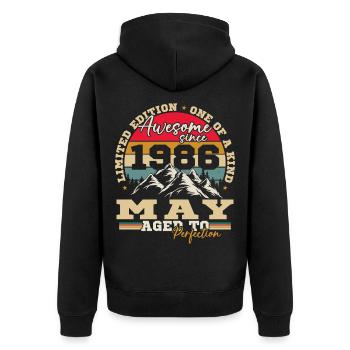 Mai 1986 Vintage-Geburtstagsgeschenk - Unisex Premium Bio Zip Hoodie - Schwarz - Hinten - Nico (187cm)