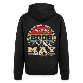 Mai 2006 Vintage-Geburtstagsgeschenk - Unisex Premium Bio Zip Hoodie - Schwarz - Hinten - Nico (187cm)