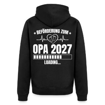 Opa 2027 Loading – Beförderung zum Opa - Unisex Premium Bio Zip Hoodie - Schwarz - Hinten - Nico (187cm)