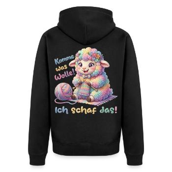 Komme was wolle ich schaf das  - Unisex Premium Bio Zip Hoodie - Schwarz - Hinten - Nico (187cm)