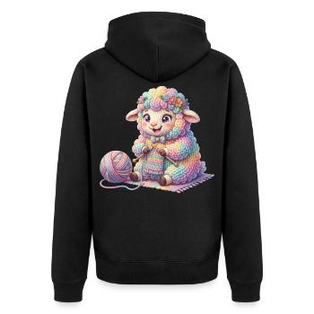 Schaf Wolle - Schaf strickt - Schaf stricken - Unisex Premium Bio Zip Hoodie - Schwarz - Hinten - Nico (187cm)