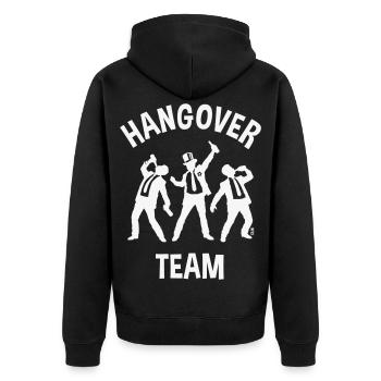 Hangover Team (JGA Junggesellenabschied Bier / W) - Unisex Premium Bio Zip Hoodie - Schwarz - Hinten - Nico (187cm)