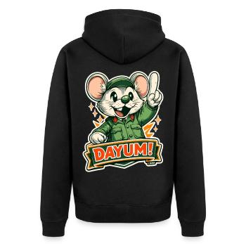 Dayum-Maus in grüner Uniform - Unisex Premium Bio Zip Hoodie - Schwarz - Hinten - Nico (187cm)