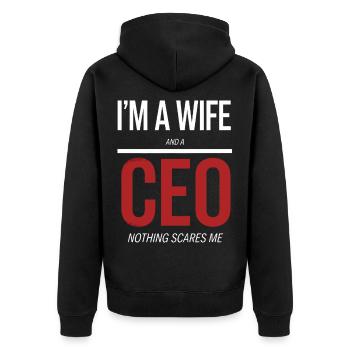 Wife and CEO Nothing Scares Me - Unisex Premium Organic Zip Hoodie - black - Back - Nico (187cm)