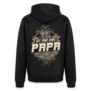 Soldat Papa - Unisex Premium Bio Zip Hoodie - Schwarz - Hinten - Nico (187cm)
