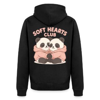 Mignons pandas en sweat à capuche – Art du club Soft Hearts - Veste à capuche bio Premium Unisexe - noir - Dos - Nico (187cm)