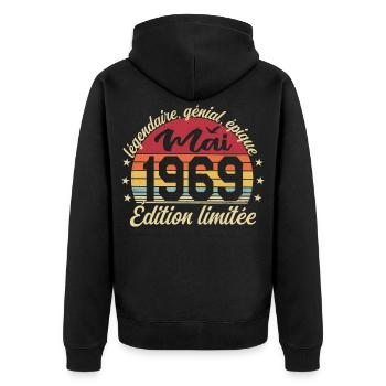 les légendes sont nées mai 1969 - Veste à capuche bio Premium Unisexe - noir - Dos - Nico (187cm)