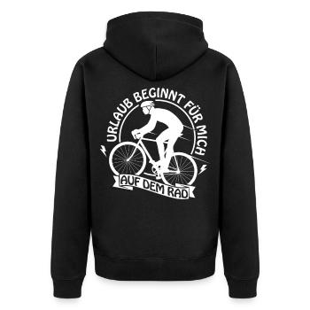 Urlaub beginnt für mich auf dem Rad - Unisex Premium Bio Zip Hoodie - Schwarz - Hinten - Nico (187cm)